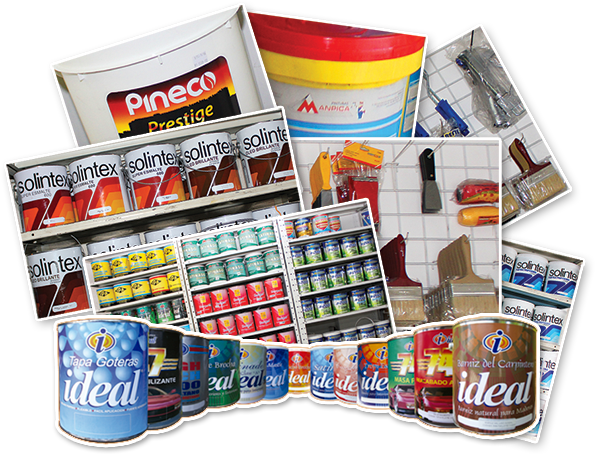 Variedad de pinturas, recubrimientos y accesorios